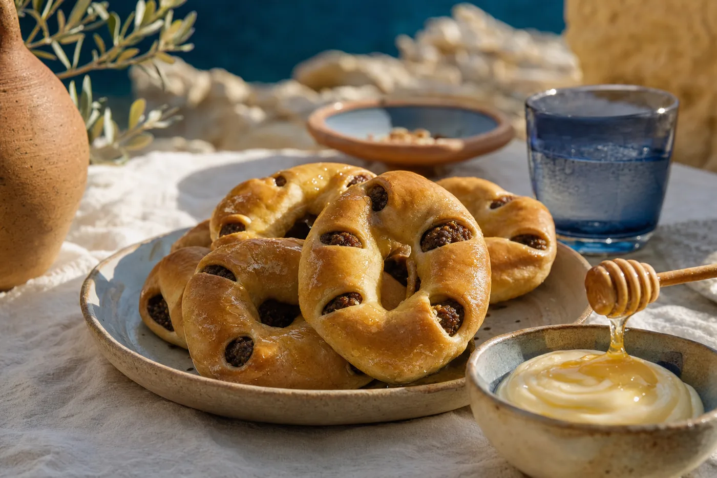 Treacle rings with honey cream